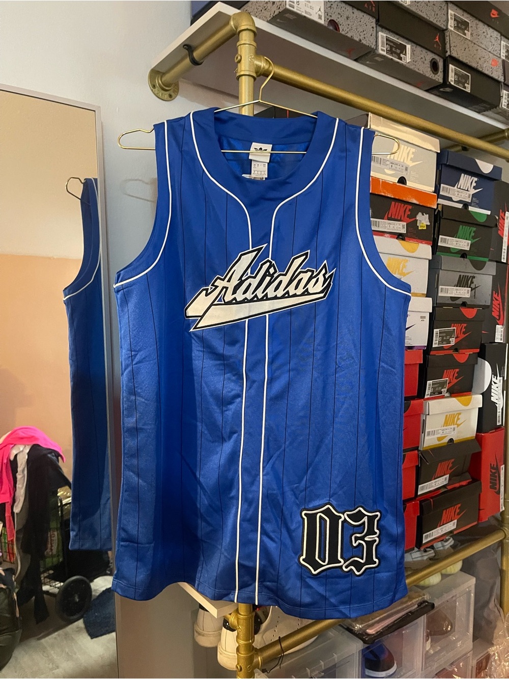 adidas Royal Blue Pinstripe Sleeveless Team Jersey Dress